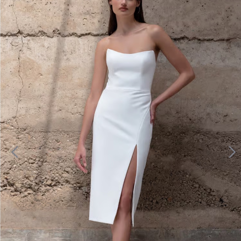 Jenny Yoo White Strapless Midi Dress